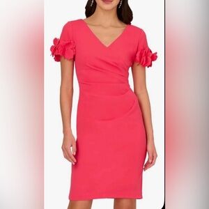 NWT ADRIANNA PAPELL PINK FLOWER SLEEVE DRESS SIZE 16